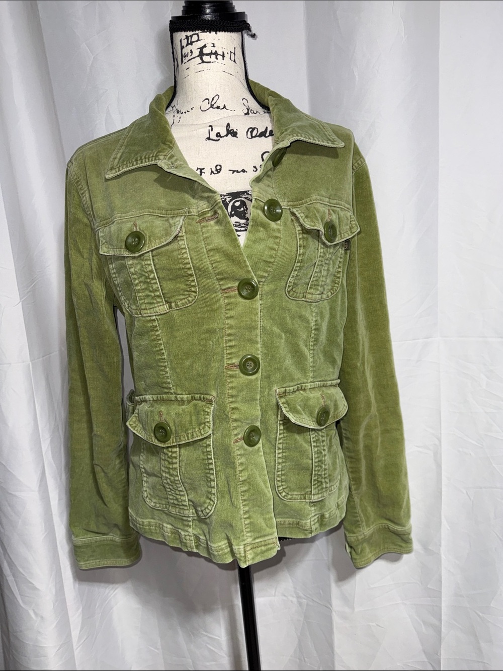 Pluss Olive Green Corduroy Button-Front Jacket